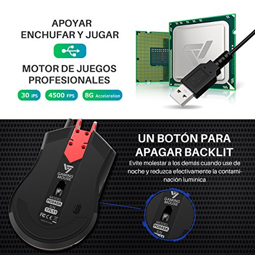 VICTSING Rat  n Gaming 5500DPI  Lluminaci  n RGB Programable Ratones Gaming 6 Botones con 6 dpi Ajustable  1000 1500 2500 3000 4000 5500  y LED Personalizable para Jugadores  Oficina-Negro