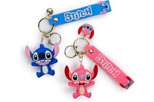 Gxhong 2 PCS Porte Clef Lilo & Stitch, Mignon Porte-Clés en Silicone, Pendentif Porte-Clés Anime, 3D Keychain Décoration, Cadeau pour fête d'enfant, Stitch