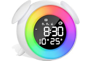 VLICHT Sveglia Digitale per Bambini, Sveglia Bambini da Comodino con Doppio Allarme, 10 Colorate Luci, Snooze, Modalità Giorno della Settimana, 7 Suonerie, 12/24H per Ragazze Ragazzi