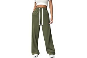 PINSPARK Pantaloni da Jogging a Gamba Larga da Donna Pantaloni da Jogging Larghi a Vita Alta Pantaloni Sportivi Casual con Coulisse e Tasche
