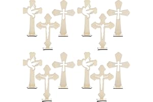 SOETDERT 12 Stück Holzkreuz Katholische Dekoration, Holzkreuze zum Basteln Kommunion Deko, Tischkreuz Desktop Ornament, Kreuz holz Taufe, DIY Stehkreuz mit Basis, 3 Stile