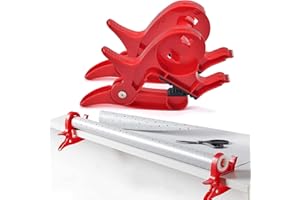 JUMYEE 2Pcs Wrapping Paper Clamps Cutter Aid,Packing Tape Dispenser, Tabletop Gift Wrapping Tool with Tape Dispenser, Gift Wrap Clamp Roll Holder Clip for Christmas Birthdays Gifts Packaging (Red)
