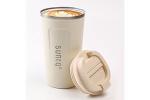 SUNTQ Reusable Coffee Cups Travel - Coffee Travel Mug with Leakproof Lid - Thermal Mug Insulated Cup - Stainless Steel Coffee Travel Cup - for Hot and Cold Drinks, 18oz/510ml,Ivory