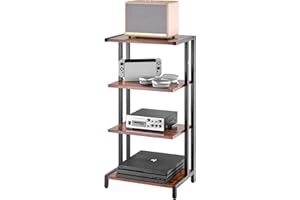 VEVOR 4-Tier AV Media Stand, Corner TV Stand, Height Adjustable Wooden Shelves for DVD Players/Cable Boxes/Games Consoles, Brown