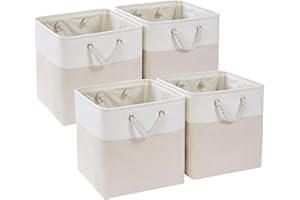 Mangata Fabric Storage Boxes,33x38x33cm Storage Baskets for Organizing Clothes Shelf Nursery Home Closet(Light Beige/White, Set of 4)