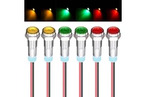GUUZI 6pcs 12V-24V 6mm LED Panel Pilot Dash Warnlicht Kontrollleuchte Lampe Pilot Dash Glühbirnen Richtungs (Rot/Gelb/Grün)