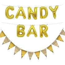 Ouceanwin Candy Bar Gold Dekoration Set, Folienballon Candy Bar Buchstaben Luftballons und 12pcs Glitter Wimpel Girlande Banner für Hochzeit Party Weihnachten Geburtstag Deco Event Supplies
