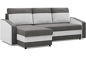 ‎MEBLIGO Mebligo - Ecksofa mit Schlaffunktion und Bettkasten Orion, Eckcouch Universelle Seite, Sofa L Form (BxTxH) 231 x 140 x 85 cm, Couch Wohnzimmer, Ecke Sofa, Grau + Weiß (Mikro 27 + Mikro 31)