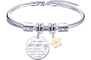 FGHJK Cadeau Nounou, Bracelet Nounou,Assistante Maternelle,Auxiliaire de Puériculture,Nourrice,Cadeau de fin de contrat chouette,Bracelet Cabochon Breloque Coeur,Crèche,Fait Main