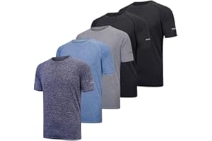 fovdtaa, Confezione da 5 magliette sportive da uomo a girocollo, traspiranti e a maniche corte, per palestra, allenamenti, corsa