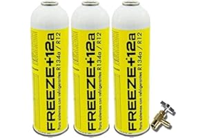 REPORSHOP - 3 Botellas Gas Refrigerante Freeze +12a 420Gr + Valvula Organico Sustituto R12, R134A