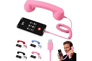 Retro Phone Handset for iPhone & Android, 2026 New Type-C Wired Receiver with Microphone & Speaker, Vintage Landline Style Handle for Noise Cancelling Calls, Meetings, and Home Office Desk Use (Pink)