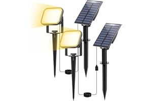 NATPOW Faretti Solari a Led da Esterno, 3000K Luci Solari da Giardino, 2 Modi, Automaticamente Acceso o Spento, Impermeabile IP65 Luci Esterne ad Energia Solare per Cortile, Patio, Alberi, 2 Pezzi