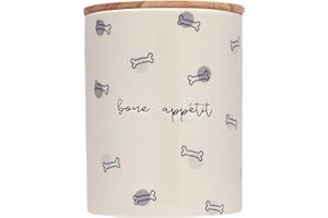 Pearhead Bone Appetite Treat Jar, Ceramic and Wood Pet Treat Canister, Modern Neutral Color Home Kitchen Accessories, Dishwasher Safe, Silicone Seal Lid For Freshness, Dog Biscuit Storage Jar