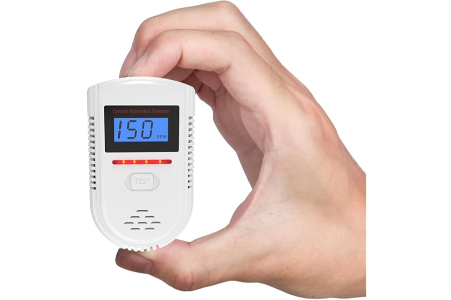 Carbon Monoxide Detector, Carbon Monoxide Alarm, Detector with LED Display (PPM Value Visible at All Times) and 85 dB Audible and Visual Alarm.