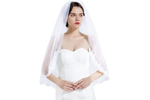 BEAUTELICATE Voile de Mariage Mariée 1 Couche Simple Ivoire Blanc Avec Peigne en Métal Court Long Dentelle Broderie