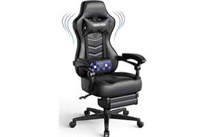 Fullwatt Racing Gaming Chair for adults with Footrest and Lumbar Pillow, Swivel Height Adjustable Reclining PU Leather Ergonomic Video Game Chair, Big and Tall(Black)