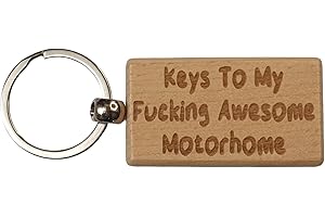 Decalarama Motorhome Keyring Gift - Keys To My Fucking Awesome Motorhome - Nice Cute Engraved Wooden Key Fob Novelty Custom Present
