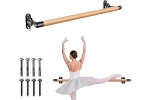 BeneLabel Barre de Ballet, 0.9-2.5M Barre de Danse Murale en Bois Ajustable pour l'équipement d'étirement de Barre d'entraînement à Domicile avec Support Métallique pour Enfants/Adultes, 4cm Diamètre