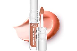 L'Oreal Paris Lip Oil, Plump Ambition with Hyaluronic Acid & Tripeptides, Smoother & Plumper Lip Appearance, Glass-Like Finish, Shade 641 Latte Glace, 5ml