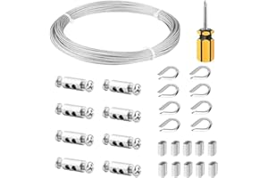 fshihine 20M Garden wire for climbing plants, 1.5mm Stainless Steel Cable with Wire Rope Clips & Thimbles for Garden Fence, Vine Eyes for Climbing Plants, Picture Hanging, String Light Hanging