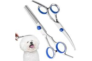 QUVXZY 2 Pièce Ciseaux Chien Toilettage Professionnel, Ciseaux Toilettage Chien de Compagnie Set pour Animaux, pour Couper les Poils de Chiens, Chats, avec Embouts de Sécurité Ronds, Cheveux Bricolage