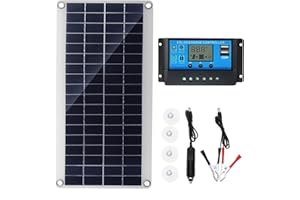 QOXEZY Kit de panneau solaire monocristallin - Contrôleur de charge 3 A pour toit, voiture, camping-car, caravane, maison, 12-18 V - Chargement d'énergie de batterie (panneau solaire + contrôleur 60 A)