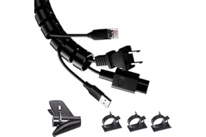 Fwilo Cable Tidy Sleeve,Black Cable Management Wire Tidy,1.5Mx22mm Cable Covers for Wires,Self closing Cable Hider,3 Adhesive Wire Clips,1 Wire Guide Clip,Wire Organizer for TV PC Home Kabel