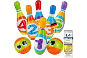 all Kids United® Kegelspiel für Kinder Bowling-Set XXL mit 6 weichen PU Kegeln und 2 Bällen; Pädagogisches Lern-Spielzeug für Drinnen & Draußen aus Schaumstoff (6er Set)