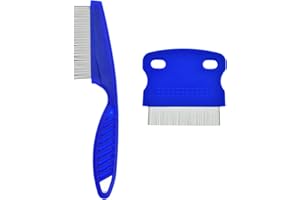 SYOLEE 2 Pcs Pet Comb for Cat Dog Flea Lice Tear Stain Remover Combs Fine Tooth Grooming Removal Tool Long Time Using Blue