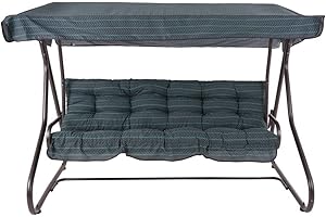PATIO Huśtawka ogrodowa Milano 4 – osobowa z poduszką i daszkiem na ogród taras balkon stalowy stelaż antracyt funkcja leżenia geometryczny czarny