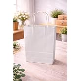 &Ccedil;ELİKPEN&Ccedil;E Kraft Kağıt &Ccedil;anta, B&uuml;k&uuml;m Saplı, 25x31x12 cm, Hediyelik Butik Mağaza Poşeti, 25 Adet (Beyaz)