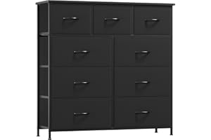 ‎SOMDOT Somdot Kommode mit Schubladen, Stoffkommode, Kommode für Schlafzimmer Wohnzimmer Flur, Komodenschrank Schubladenschrank Aufbewahrungsschrank, 9 Stoffschubladen, Schwarz