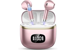 POMUIC Cuffie Bluetooth, Auricolari Bluetooth 5.3 Stereo HiFi con 4 ENC Mic, 40 Ore di Durata,Cuffiette Bluetooth Cancellazione Rumore con LED Display,Touch Control, IPX7 Impermeabili Cuffie Wireless, Rosa