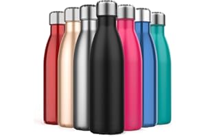EMIUP 500ml Insulated Water Bottle, Double Wall Stainless Steel Vacuum Bottle Keep 24 Hours Cold & 18 Hours Hot - BPA Free for Outdoor Sports, Fitness, Hiking, Camping, Office,School (Black)