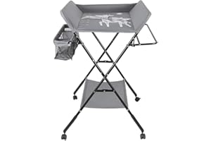 RELOVE Fasciatoio Pieghevole per Neonato con Struttura Stabile,Fasciatoio per Bambini, Salva Spazio, per Cambio Pannolino,4 ruote con freno,Fasciatoio Portatile con Scomparti Portaoggetti (80*66*98cm-Grigio)