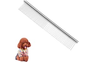 JDXUN 1 pettine per animali domestici con denti arrotondati, in acciaio inox, per rimuovere grovigli e nodi, pettine per animali domestici (19 x 3,3 cm)