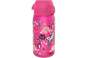 ION8 Butelka dla Dzieci, 350 ml/12 oz, Szczelna, Łatwa do Otwarcia, Bezpieczny Zamek, Można Myć w Zmywarce, Bez BPA, Uchwyt do Przenoszenia, Łatwa do Czyszczenia, Bezwonny, Koty