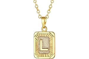 FOCALOOK Buchstaben Kette Damen Rechteck Anhänger Kette Gold Herren Namenskette Initial Necklace Kette mit Buchstaben A bis Z Schmuck für Geburtstag