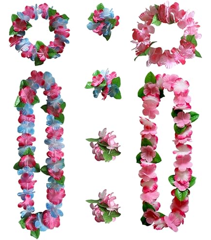Set Costume Hawaïen - Guirlande De Fleurs, Bandeau Et Bracelets - Accessoires Fête Thématique Luau, Plage, Soirée Été