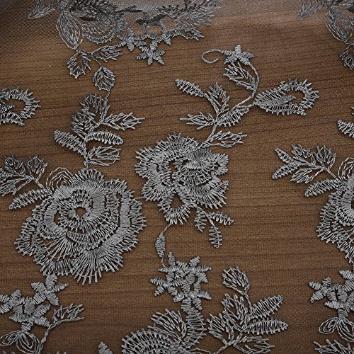 Sundlight gestickte Spitze 2 Yards Rosen Polyester Spitze Stickerei Hochzeits Kleid Gewebe-grau - 4