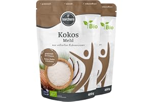‎BORCHERS BORCHERS Bio Kokosmehl, 2x 400g, fein vermahlen, teilentölt, naturbelassen, leichte Süße, Proteinquelle, ballaststoffreich, vegan, zum Kochen, Backen & Verfeinern