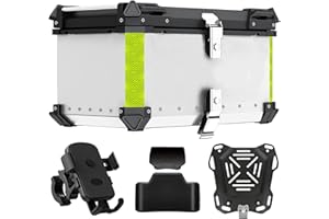 SEASAND Motorcycle Top Case, Tail Box Aluminum Motorcycle Storage Box Luggage Trunk, with Motorcycle backrest and Mobile Phone Holder (80L, Silver)