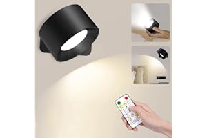 EUJAM Lámpara pared dormitorio led recargable, Apliques de Interior con Control táctil, 10 brillos de 3 colores, Focos con mando a distancia, libremente giratorio