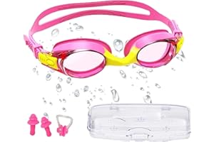 CYCFMYYLY Kids Goggles Anti-Fog Leak Proof UV Resist Swimming Goggles for Boys & Girls, Age 3-14 - Comfortable Silicone with Nose Clip & Portable Case