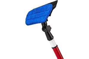 TYROLER BRIGHT TOOLS Tyroler Raclette Vitre Professionnel à Manche Long Télescopique 1.6 M –Tête 2 en 1 en Caoutchouc et Chiffon Microfibre–Nettoyage Vitre Large de Fenêtre Intérieur ou Extérieur, Véranda, Voiture, Camion