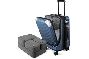 LEVEL8 Carry on Suitcase Expandable with 4pcs Luggage Organiser Set, 55CM Hand Case with Laptop Compartment ABS+PC Hardshell Spinner Cabin Size with 4Wheel TSA, Blue
