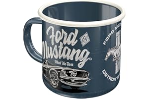 Nostalgic-Art Taza esmaltada retro, Ford Mustang - The Boss – Idea de regalo para amantes de coches, Copa para camping, Diseño vintage, 360 ml