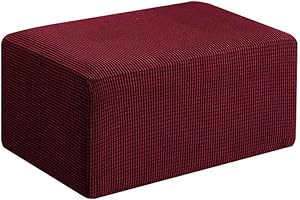 SYLC Fodera in Ottomano Elasticizzato, Copertura per Sgabello Rettangolare, Copri Pouf Copertura Dell'Ottomano, Protezione per Fondo Elastico (Medio 1 Pezzo,Rosso)
