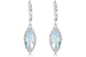 VONALA Boucles d'oreilles arbre de vie, 35*8.5MM, Argent, Pierre de lune
